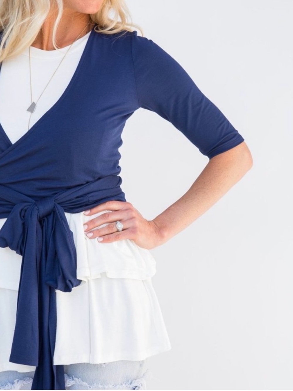 Agnes & Dora Navy Wrap Crop Top